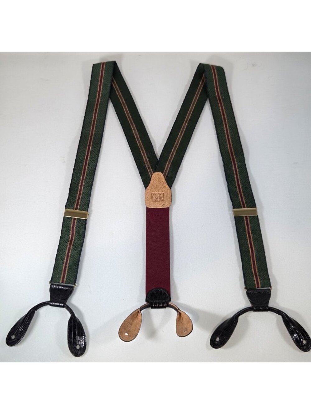 Vintage Joseph A Bank Clothiers Green Striped Suspenders